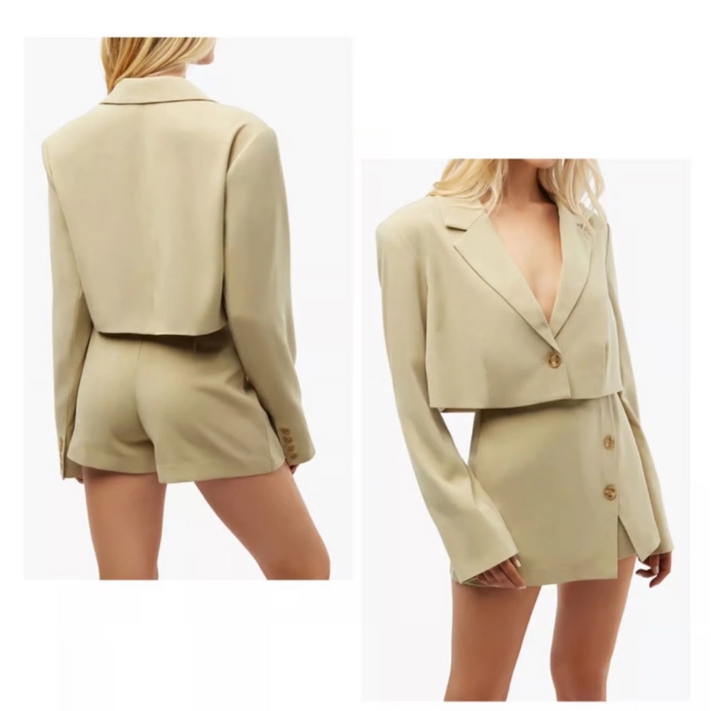 WeWoreWhat Boxy Cropped Blazer Women XL Oat Twill Suiting One Button Career NWT